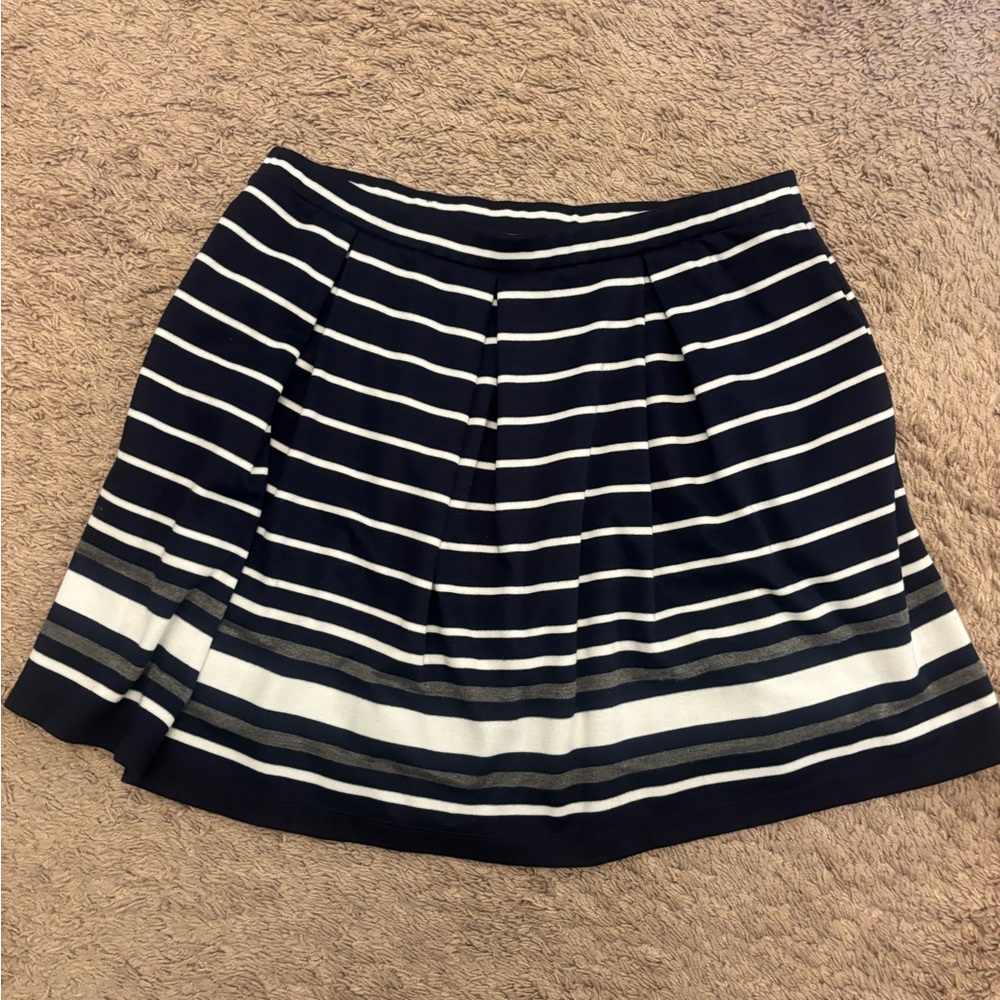 Max Studio Navy and Cream Striped A-Line Skirt